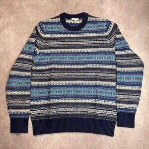 Gap Mens Blue Fair Isle Lambswool Blend Crew Neck Sweater Large